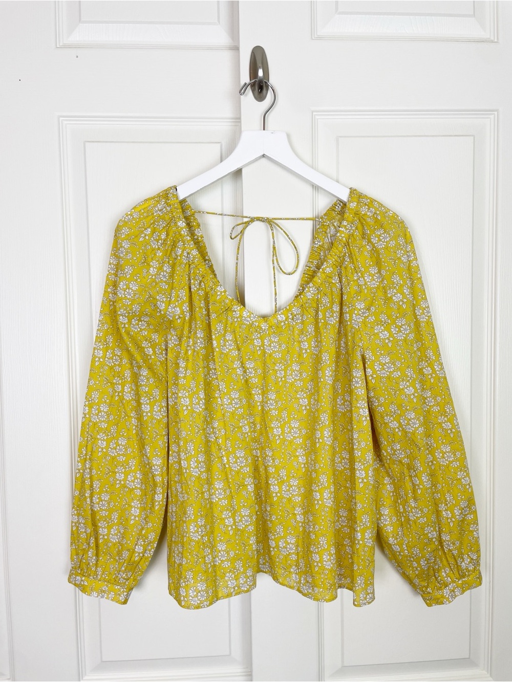 J. Crew Liberty Capal Yellow Floral Tie Back Blouse Sz L